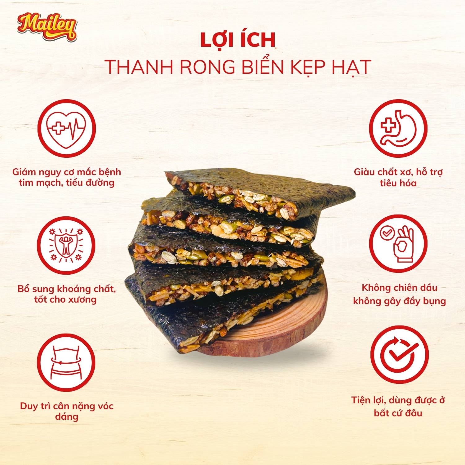 [COMBO 2 HỘP]Rong biển kẹp hạt dinh dưỡng Mailey - hỗ trợ ăn kiêng giảm cân, bánh ngũ cốc dinh dưỡng