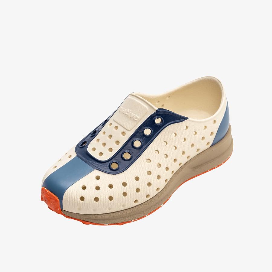 Giày Lười Trẻ Em Unisex Native Robbie Block Junior - Bone White/ Flax Tan/ Oasis Regatta/ La Flame Speckle Rubber - 39