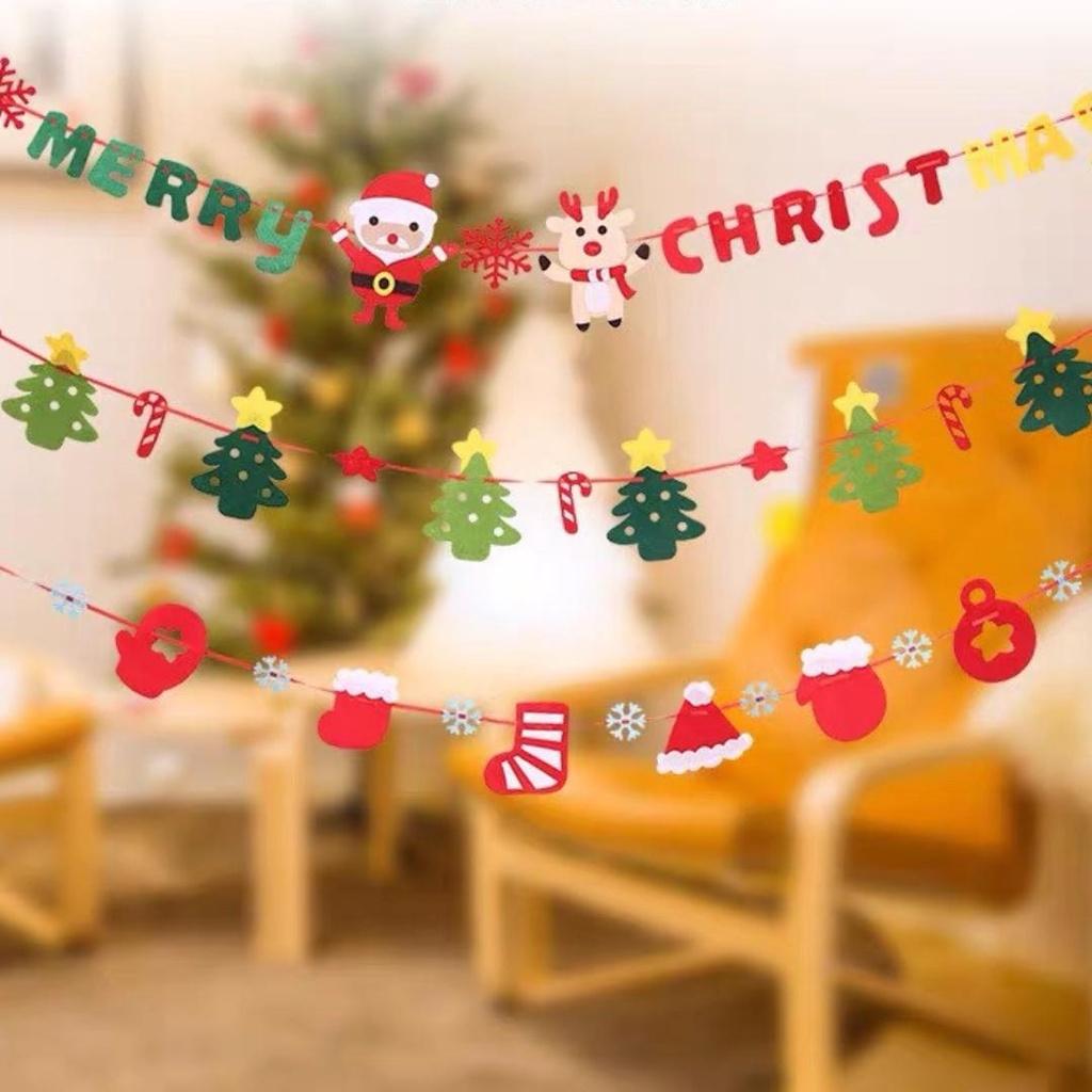 Dây treo Giáng sinh, cờ treo trang trí Noel, cây thông, Merry Christmas dài 3m