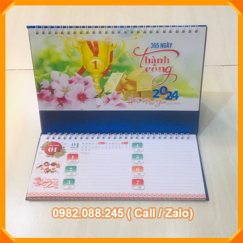 Lịch để bàn 2024 chữ M có dải note ghi chú ngày, tuần, đủ ngày âm dương