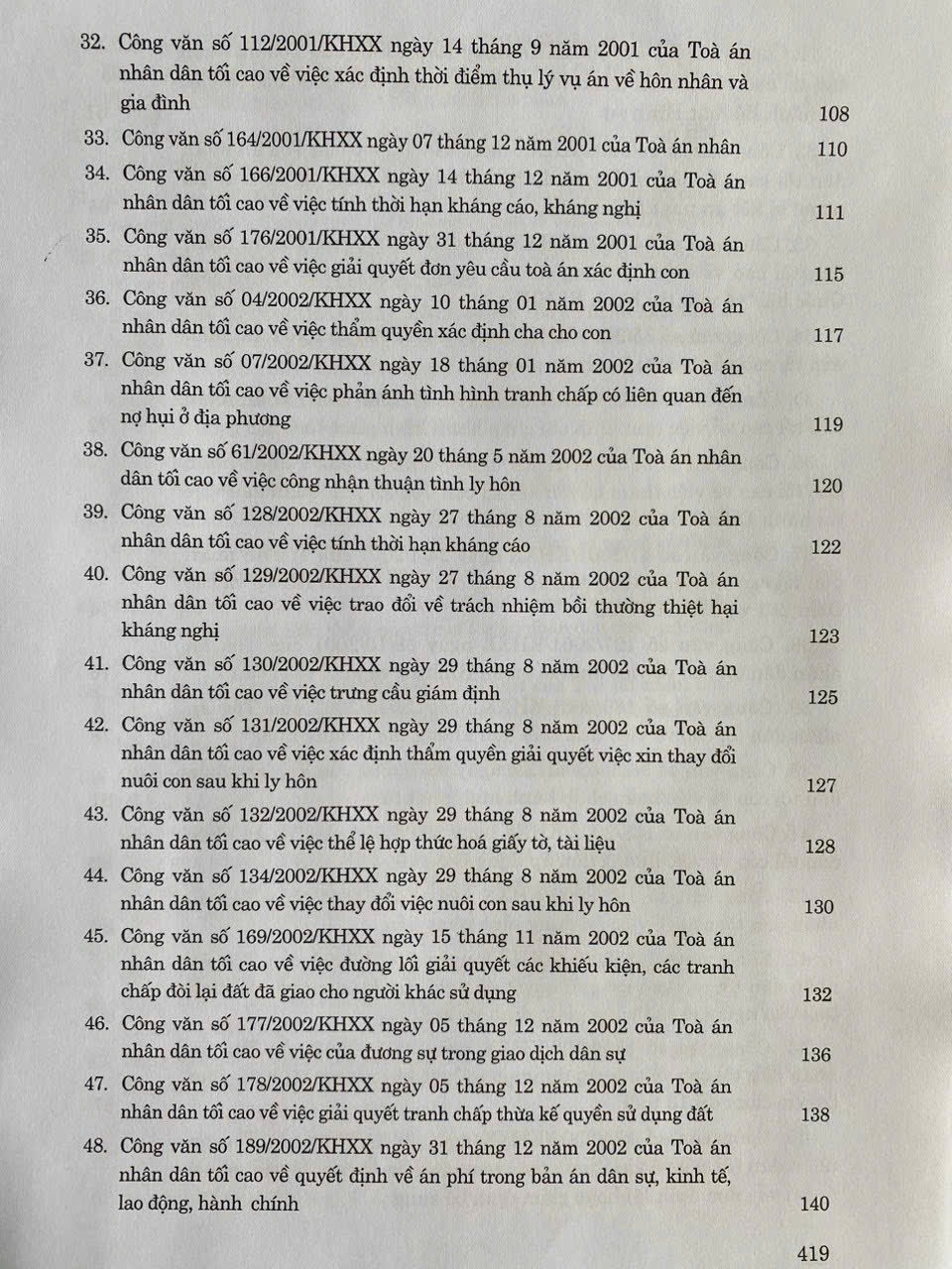 Hệ thống Công văn hướng dẫn nghiệp vụ của Tòa án nhân dân tối cao trong lĩnh vực Dân sự và Tố tụng Dân sự (từ năm 1986 đến năm 2023)