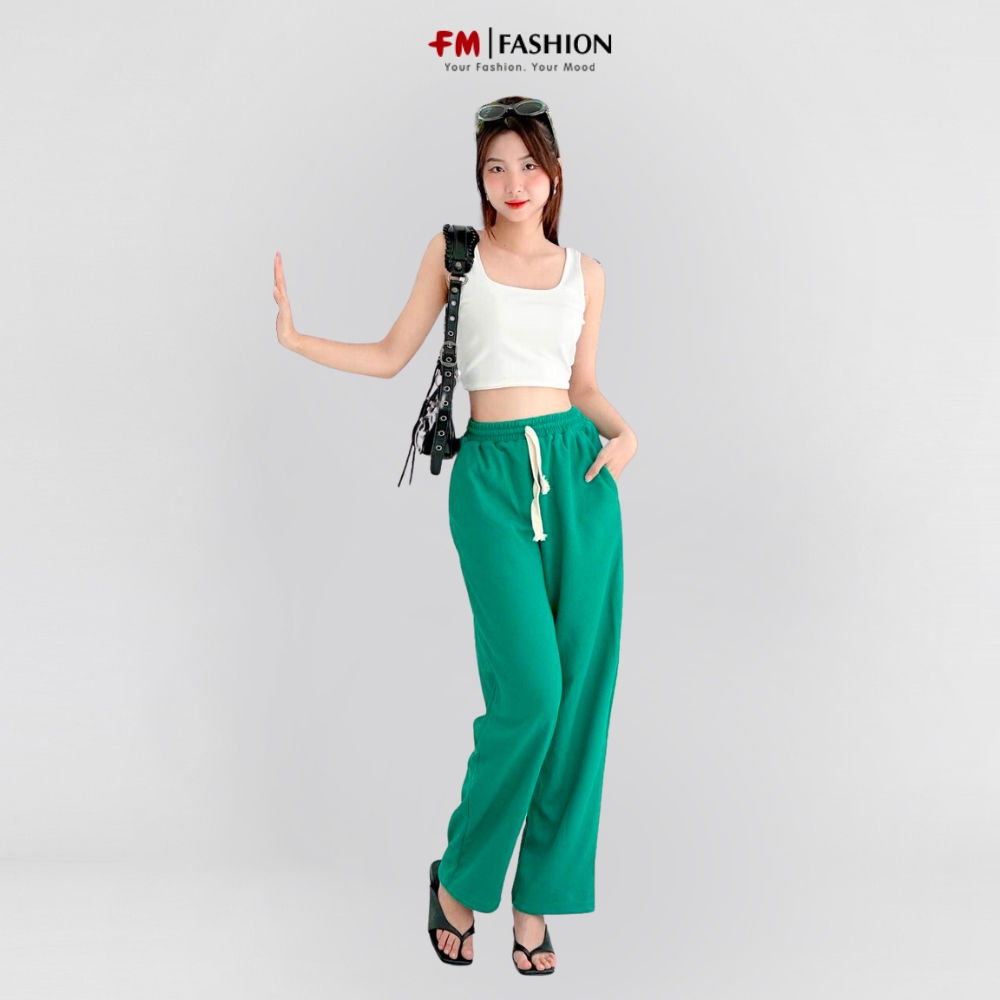 Quần suông ống rộng nữ Fm Style chất liệu tổ ong lưng thun rút dây nhiều màu sắc thời trang phong cách ullzang 210070052