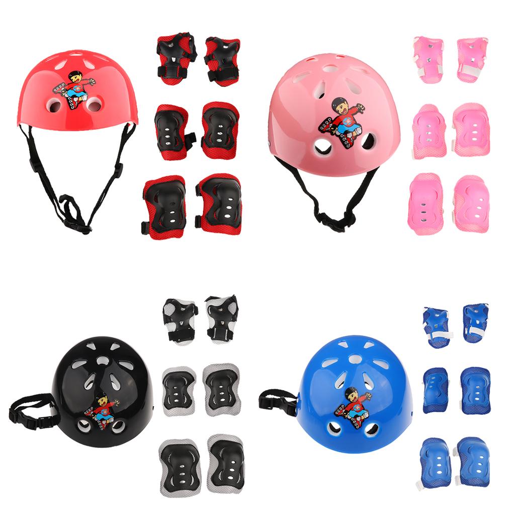 7 Pieces Kids Roller Skating Cycling Helmet Knee Elbow Pad Wrist Guard Sets Pink