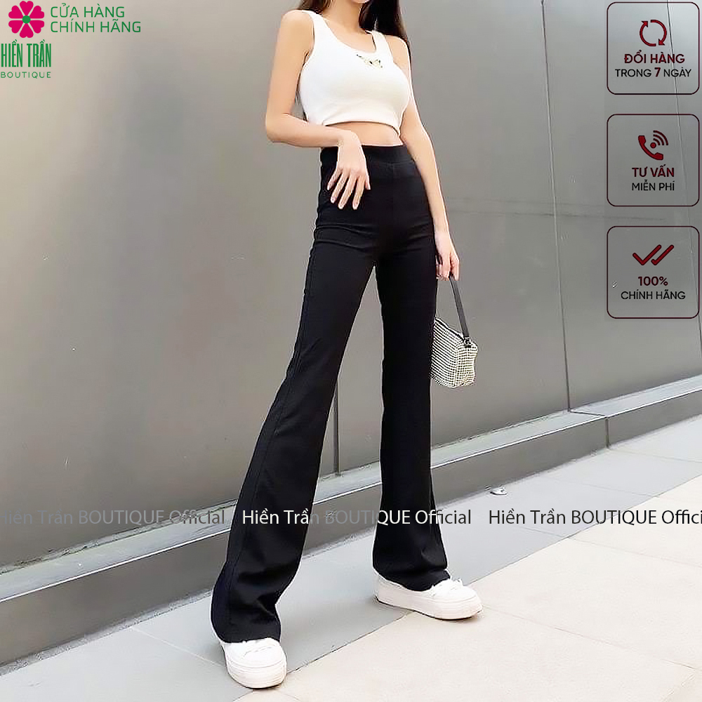 Quần ống loe Hiền Trần BOUTIQUE nữ lưng cạp cao co giãn form đẹp legging bigsize vải Umi Hàn dày dặn dáng dài