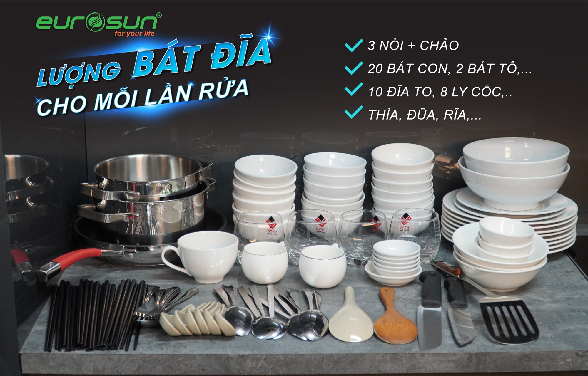 MÁY RỬA BÁT EUROSUN SMS80EU16E - HÀNG CHÍNH HÃNG