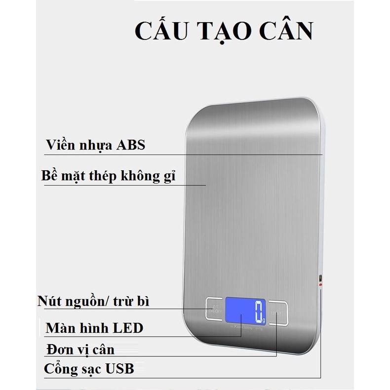 Cân điện tử nhà bếp tiểu ly mặt inox màn hình LCD Hộp xanh