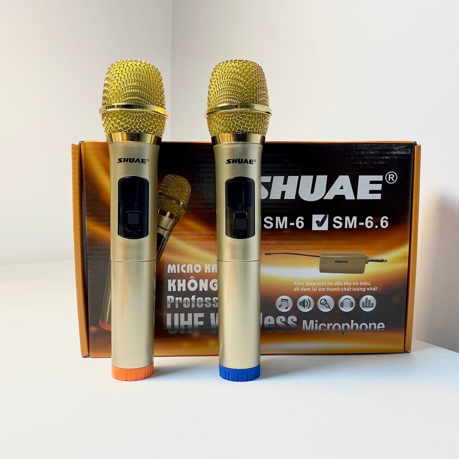 Bộ 2 micro Karaoke không dây SHUAE SM-6.6 hỗ trợ thiết bị có jack cắm 6.5mm ( Hàng Chính Hãng )