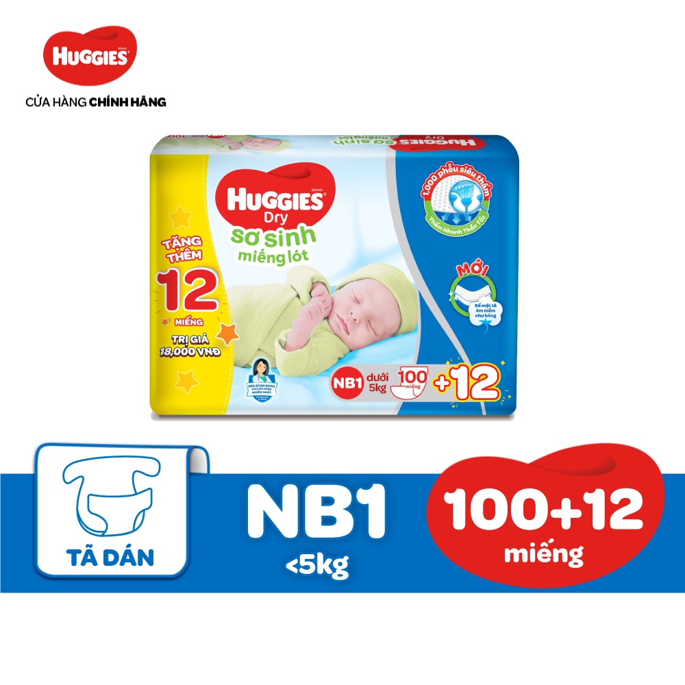 Miếng lót sơ sinh Huggies NB1 108 miếng - HSD luôn mới