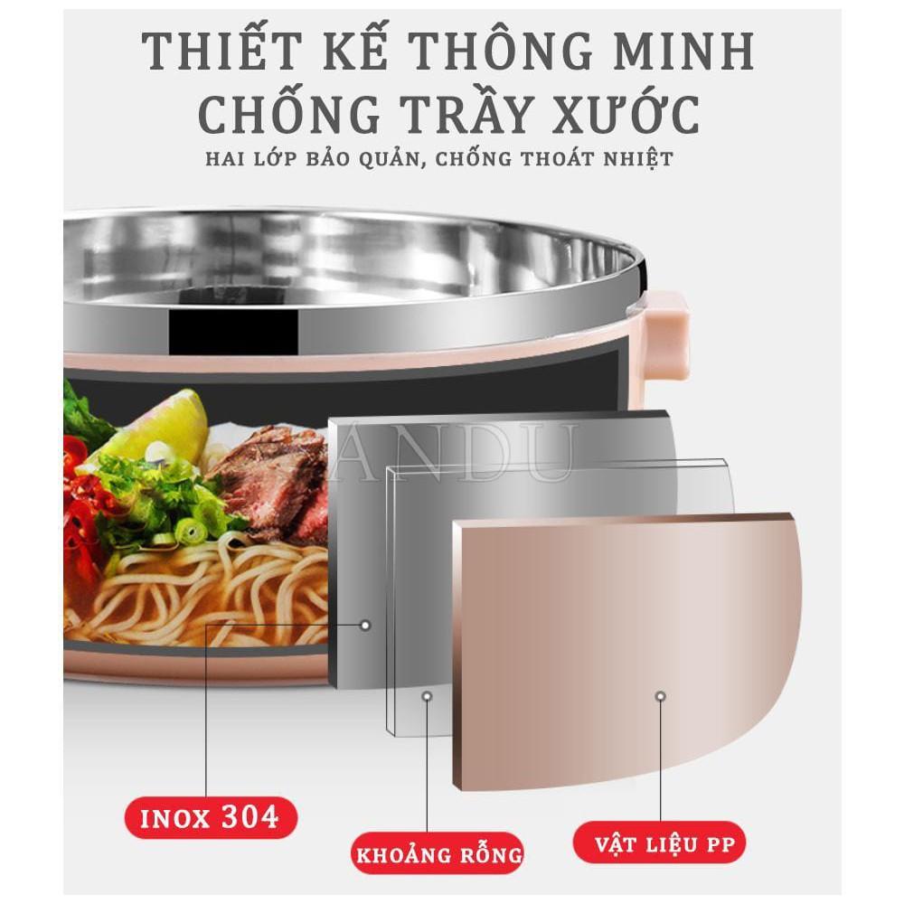 Hộp Đựng Cơm Văn Phòng Giữ Nhiệt 4 Tầng, Cặp Lồng Đựng Cơm Bằng Lúa Mạch Lõi Inox Cao Cấp Tiện Dụng