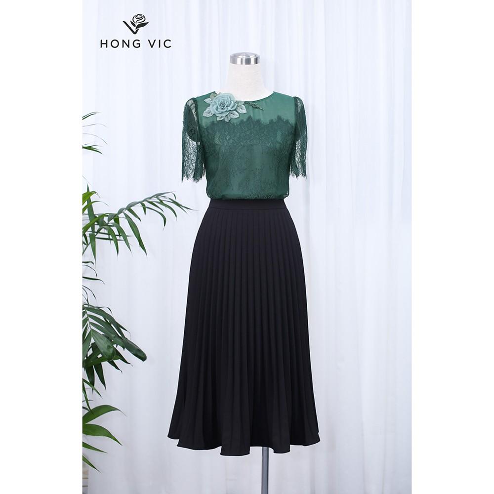 Chân váy xếp ly nữ Hongvic đen dài CV68
