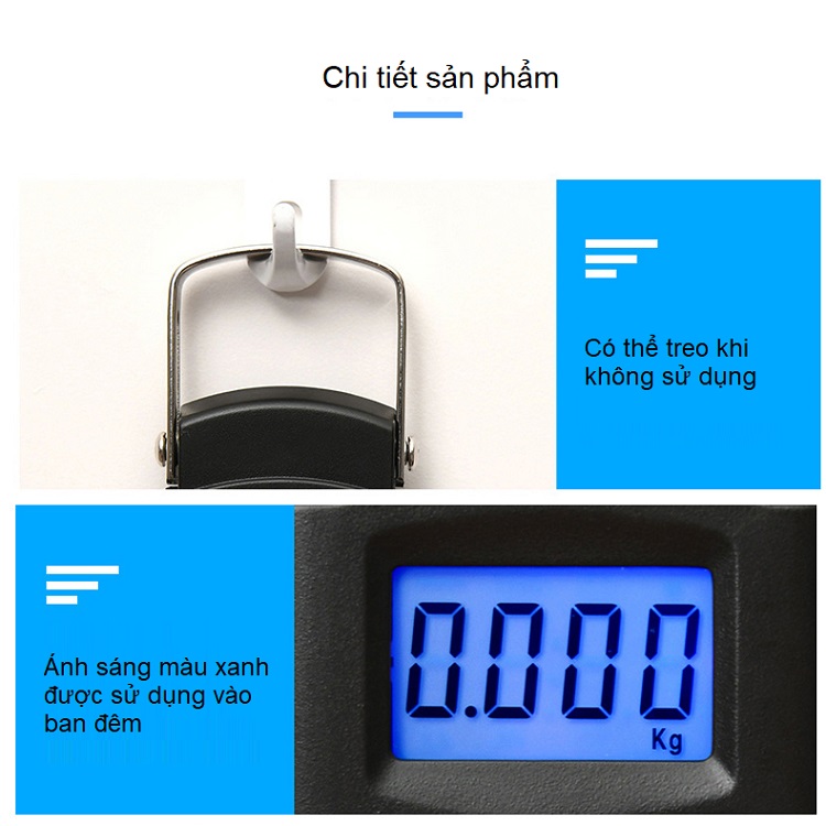 Cân điện tử nhà bếp dạng móc treo cao cấp tải trọng 50kg sai số 5g S50KGM ( Tặng 02 móc treo đồ dán tường nhà bếp ngẫu nhiên )