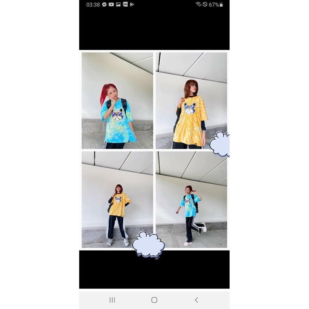 Áo thun nam nữ loang màu hình con chó độc lạ vải cotton dày dặn mềm mịn thấm hút mồ hôi tốt thích hợp mặc áo lớp áo nhóm