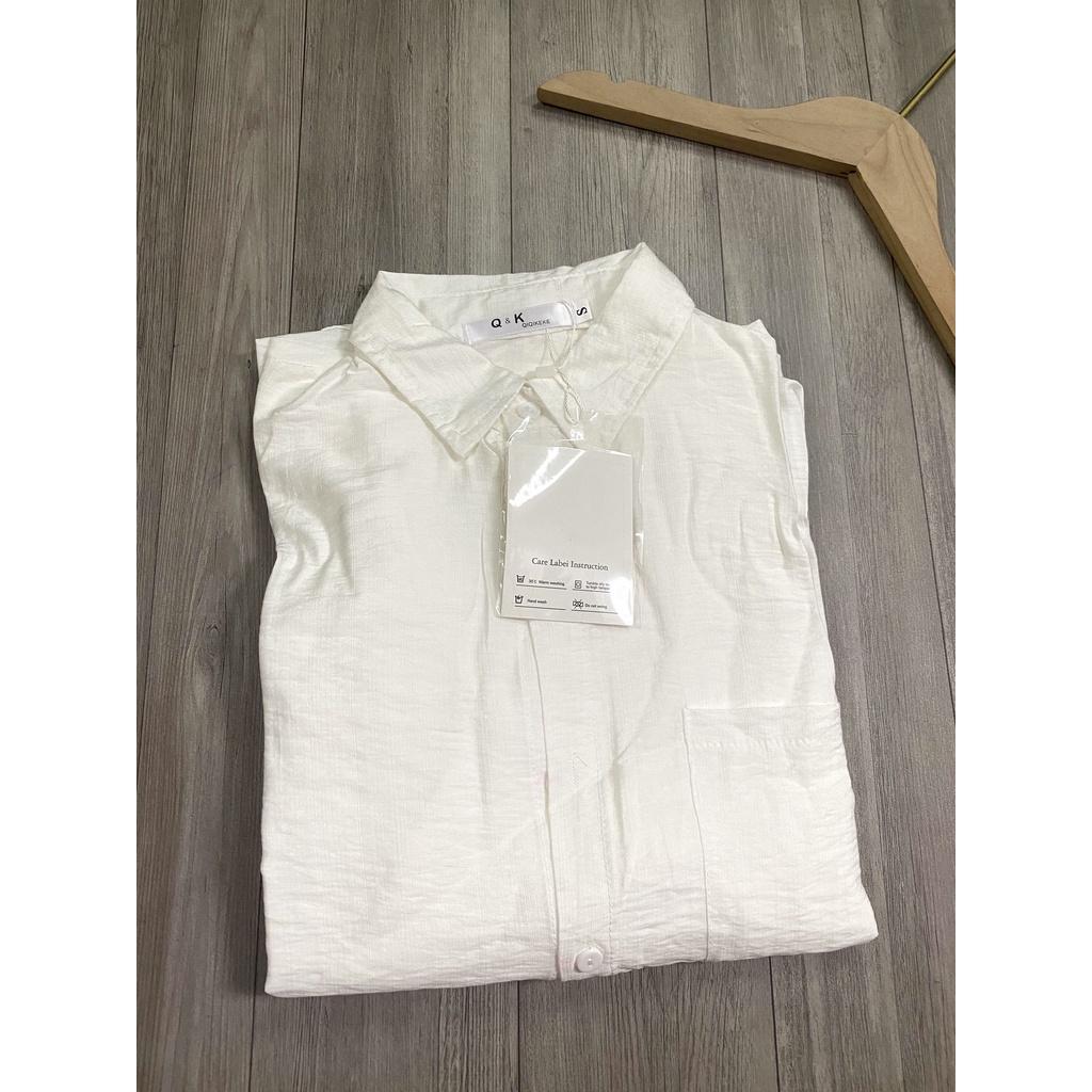 Set áo sơ mi quần ống rộng bộ đũi trắng MIX đồ đi chơi cực sang chất vải đũi mặc vừa nhẹ vừa mát-HASCOO DD