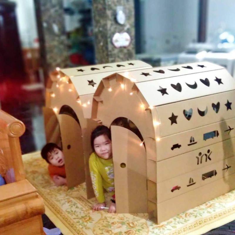 Nhà bìa đồ chơi - Nhà giấy vòm carton cho bé thỏa sức vui chơi