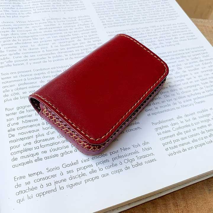Ví đựng thẻ - đồ da handmade - màu đỏ đô - da bò xịn DT414