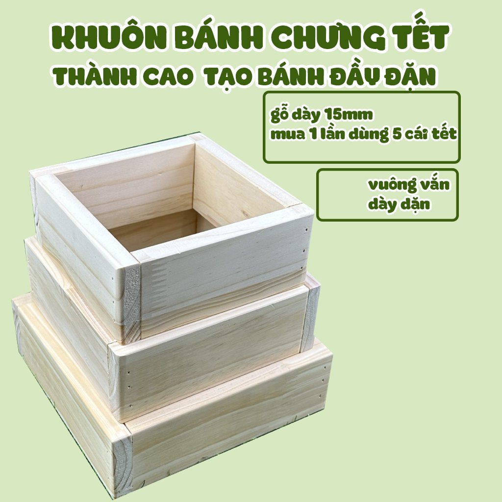 Bộ Khuôn Gỗ Gói Bánh Chưng Thành Cao Tạo Bánh Dày Dặn Đủ Kích Thước