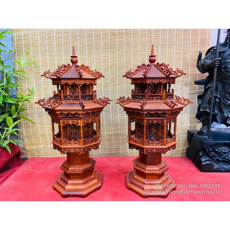 Siêu Phẩm Cặp đèn thờ hình tháp mái chùa gỗ Hương, hàng cao cấp có nhiều kích thước khác nhau