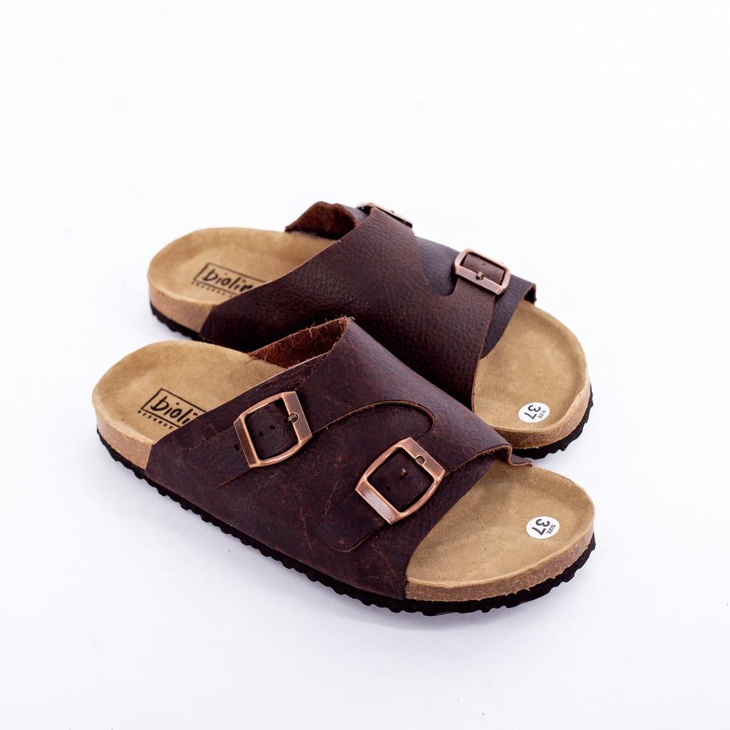 A19- Dép da bò bản to có khóa Birken Bioline Unisex (Đế trấu) – Bioline Store