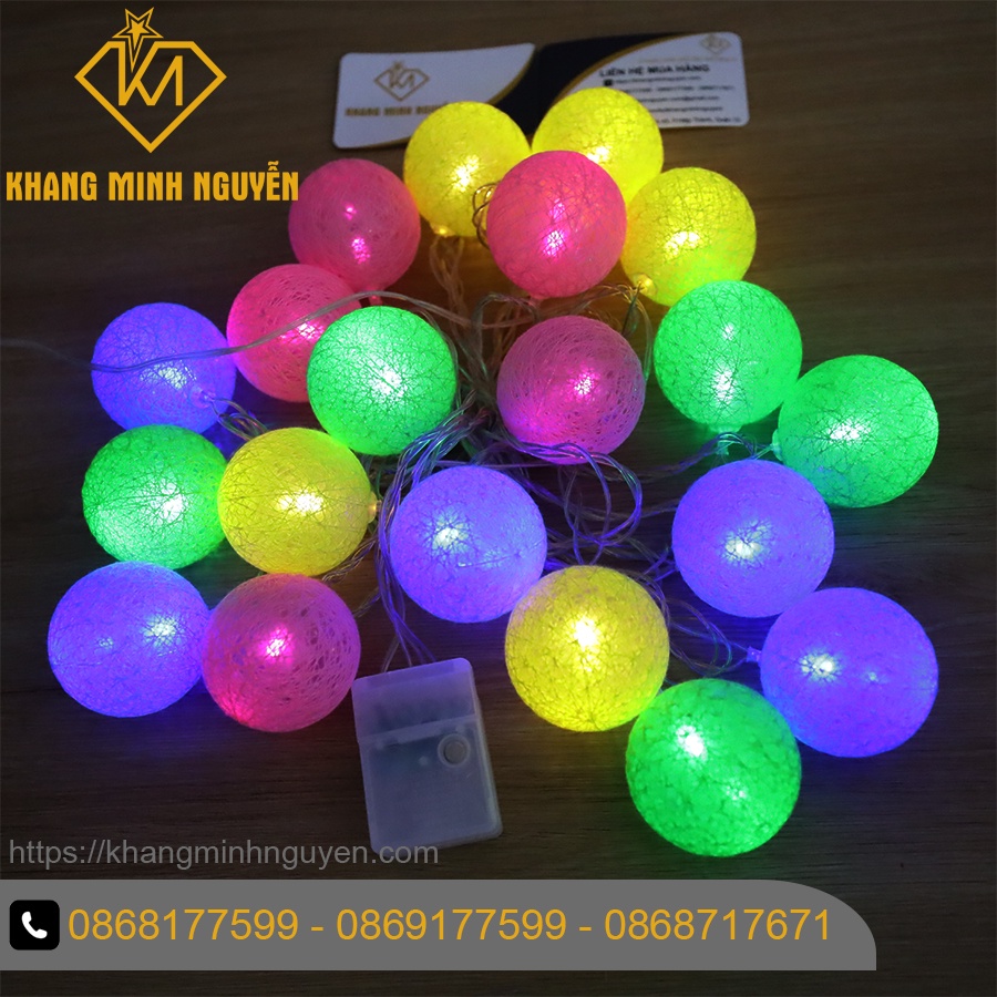 Đèn trang trí Noel, Giáng Sinh - Bộ 20 đèn banh chỉ tròn nhiều màu, có chớp, không đổi màu - có bọc nhựa chống nước