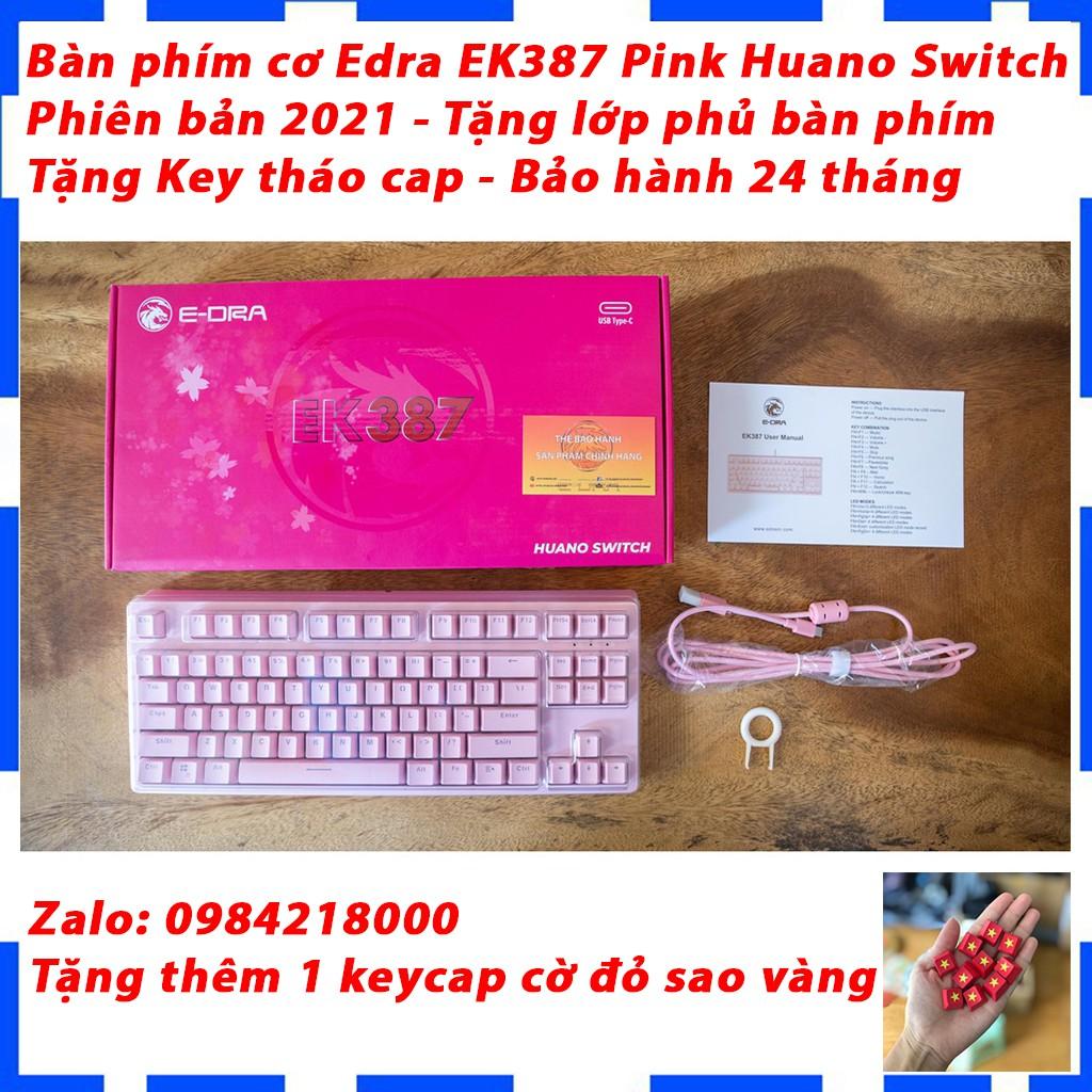 Bàn phím cơ EDRA EK387 Pink Huano switch version 2021 - Phiên bản màu hồng cực kute - Hàng chính hãng