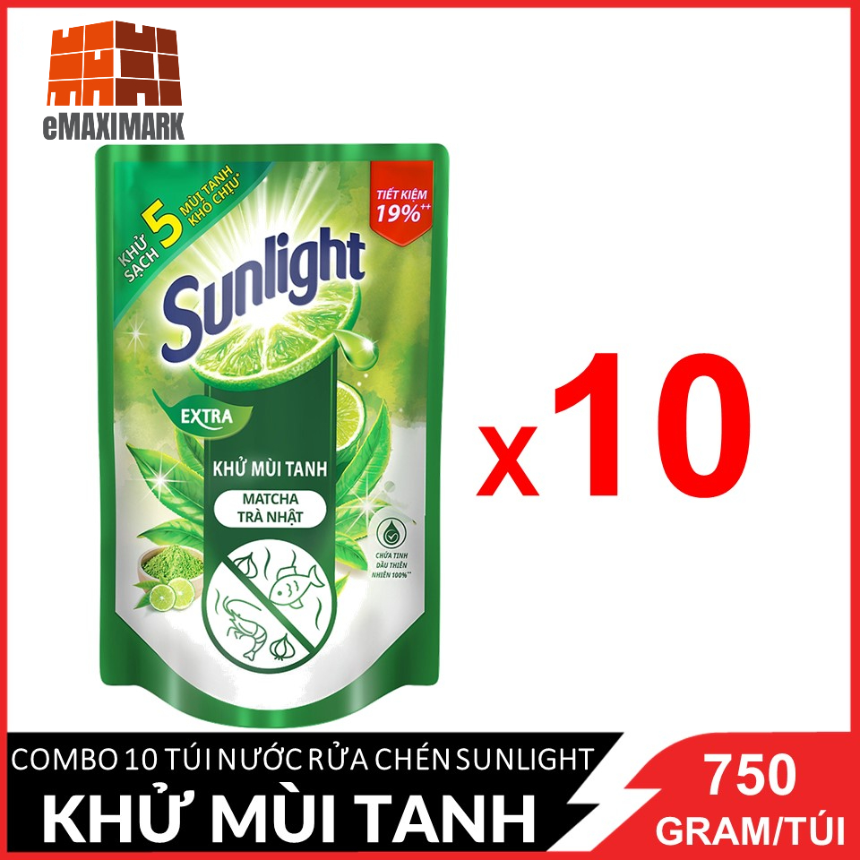 COMBO 10 Túi Nước rửa chén Sunlight Trà xanh Túi 750gx10