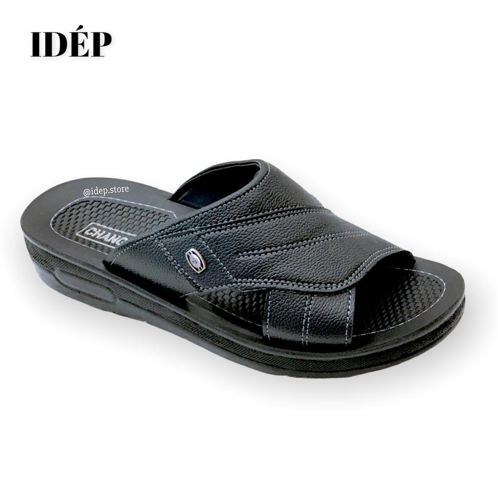 Dép da nam quai ngang đế PU cao 3cm đúc nguyên khối cho nam trung niên iDÉP DL254