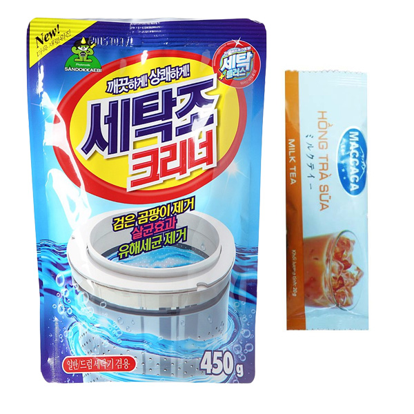 Bột Tẩy Lồng Máy Giặt Korea 450g + Tặng Hồng Trà Sữa (Cafe) Maccaca 20g