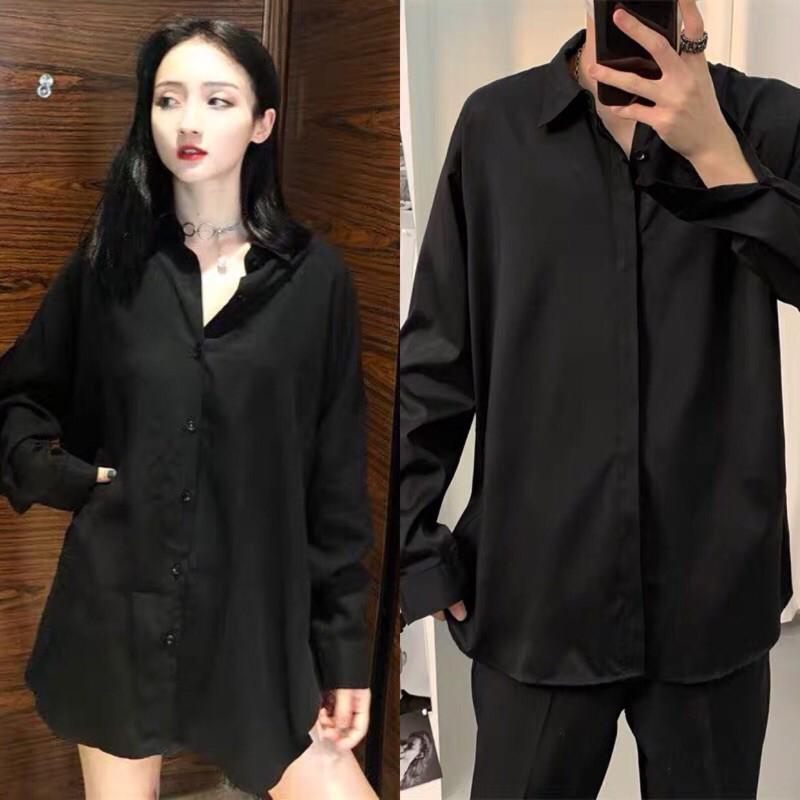 Áo Sơ Mi Trắng Đen Trơn Dài Tay Nam Nữ Unisex