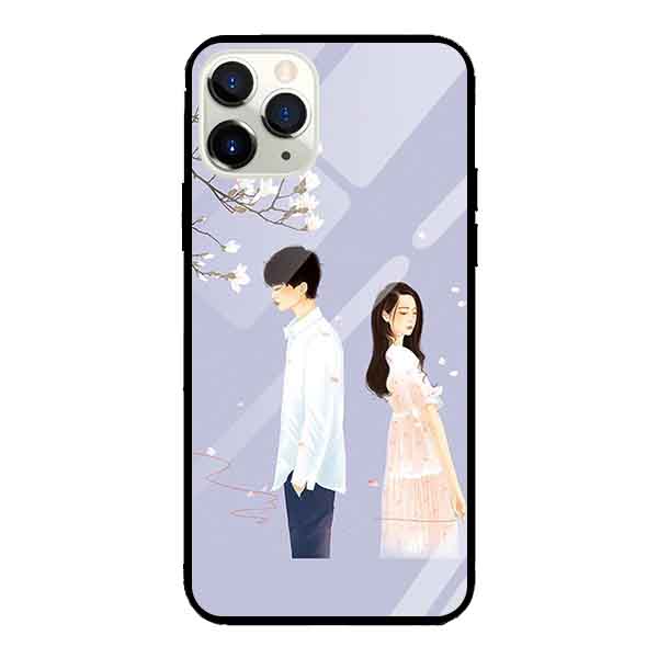 Ốp lưng kính cường lực cho iPhone 11 Pro Max Nền Cặp Đôi Nền Tím - Hàng Chính Hãng