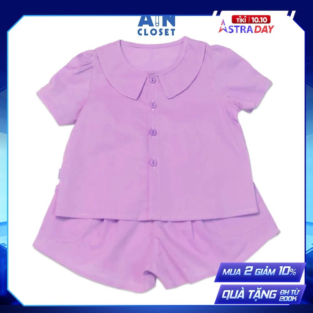 Bộ quần áo ngắn bé gái họa tiết Sơ mi tím quần váy cotton - AICDBGGHBZQD - AIN Closet