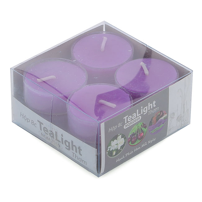 Hộp 8 nến tealight thơm đế nhựa Miss Candle NQM2059 (Nâu đậm, hương mocha latte)