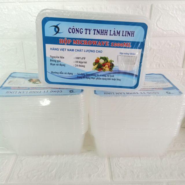 1 hộp nhựa vuông 1000ml,dùng được trong lò vi sóng