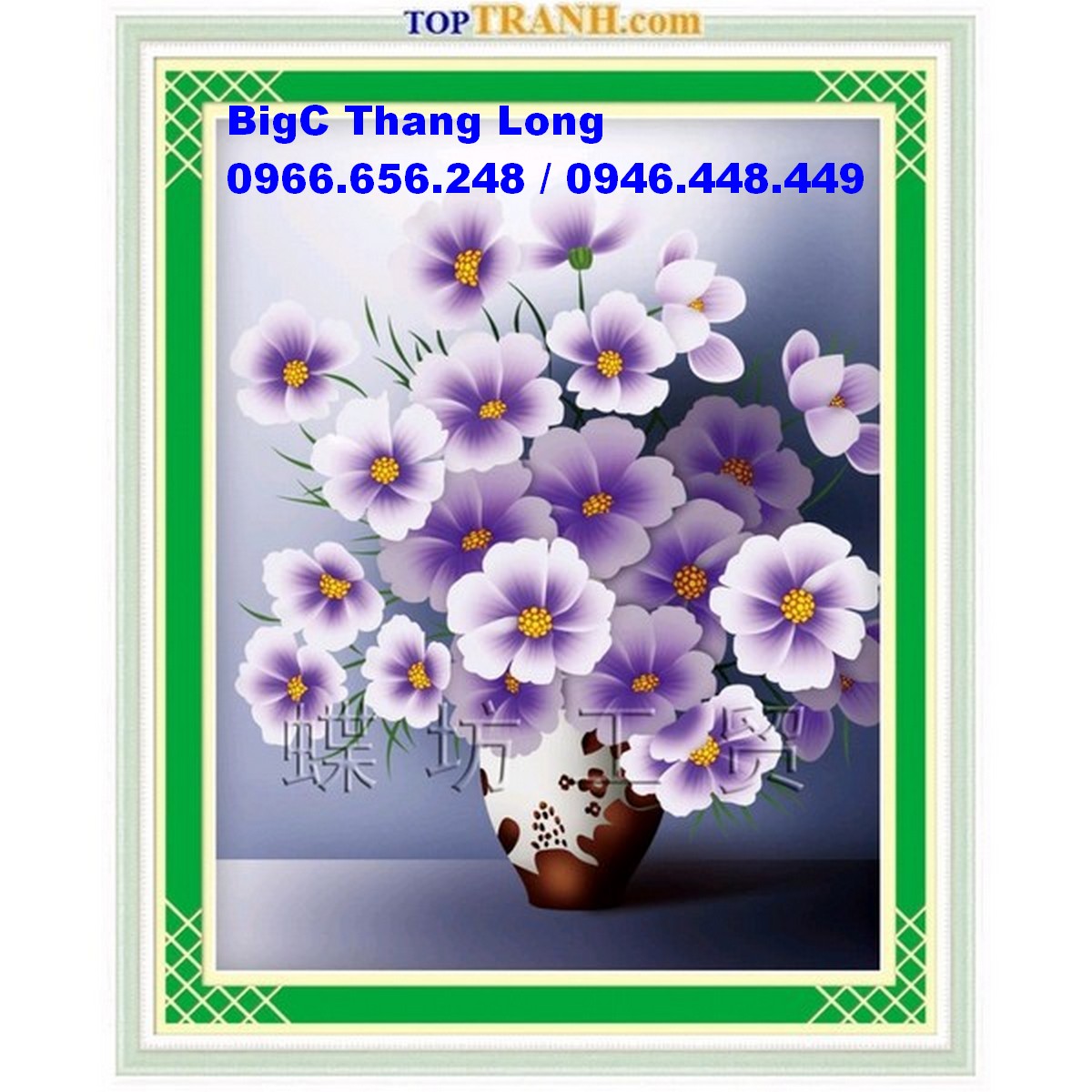 Tranh thêu chữ thập bình hoa tím A877 chưa thêu