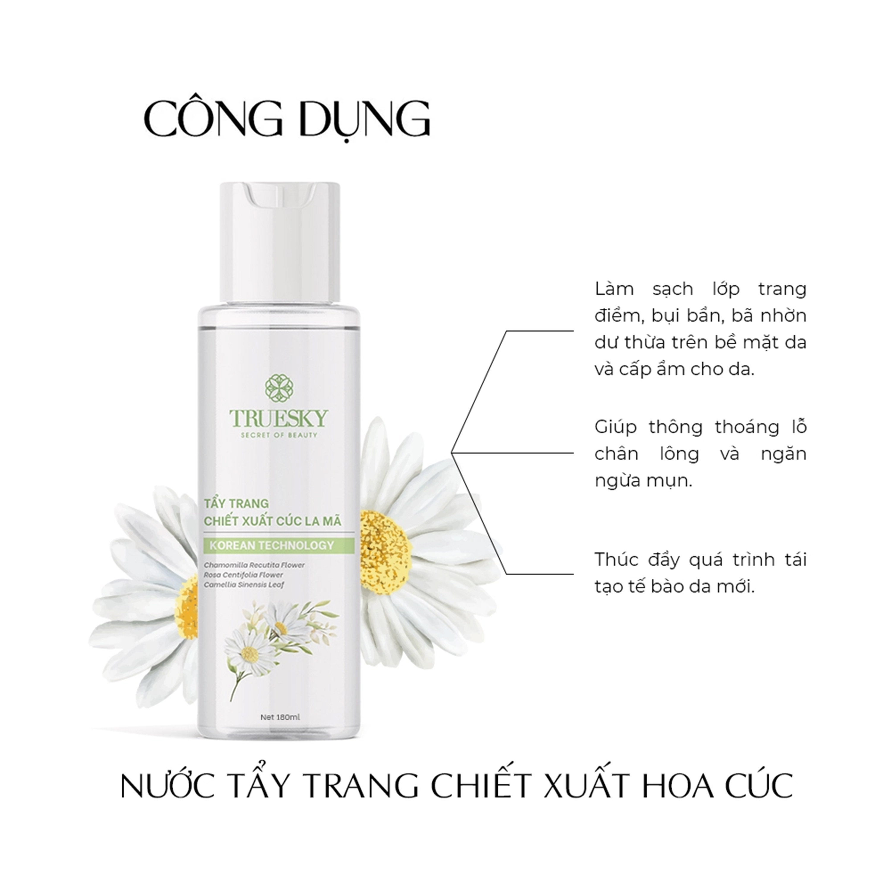 Nước tẩy trang thiên nhiên Truesky chiết xuất hoa cúc la mã 180ml