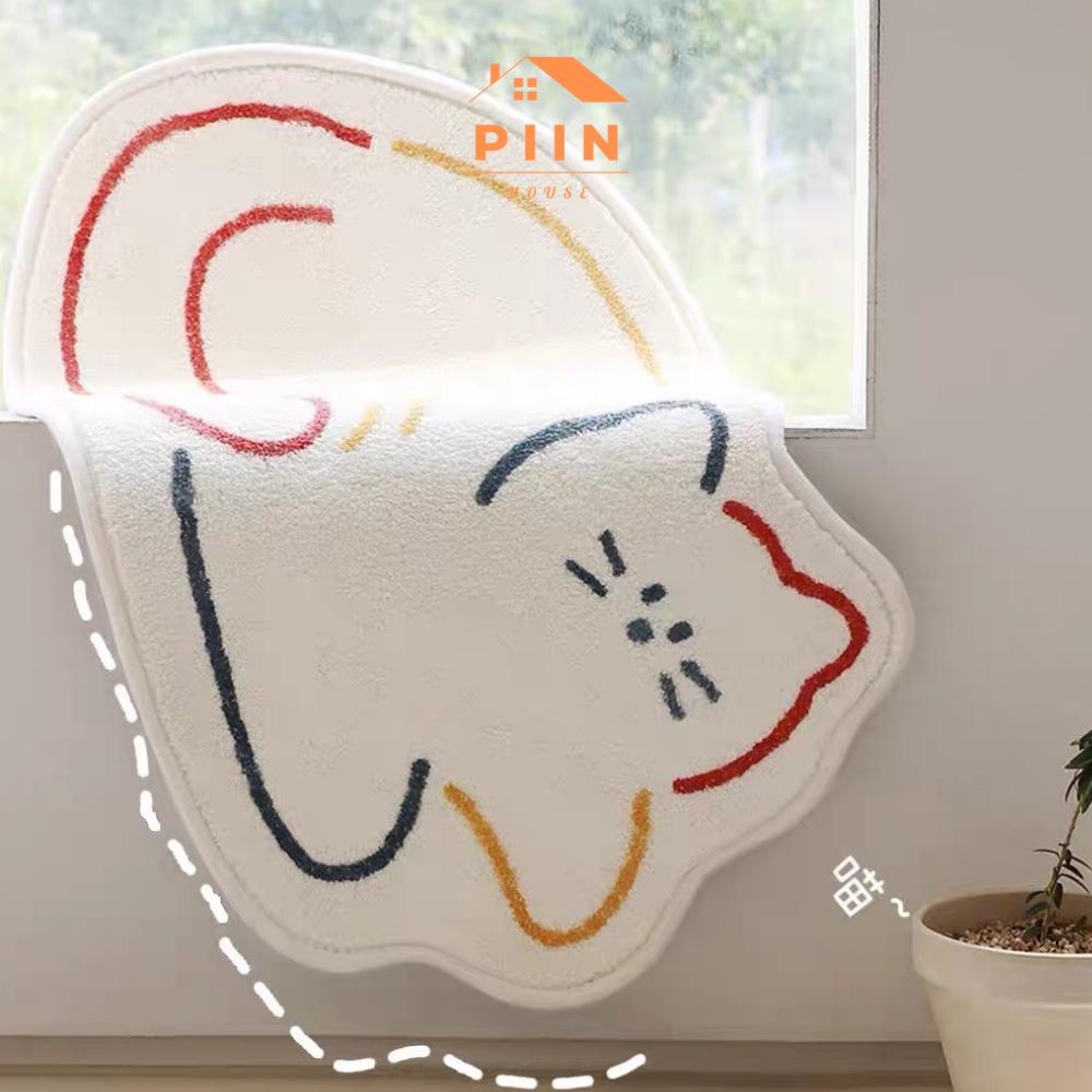 Thảm chùi chân chống trượt hình mèo PIIN HOUSE siêu thấm, tấm trải sàn trang trí phòng ngủ