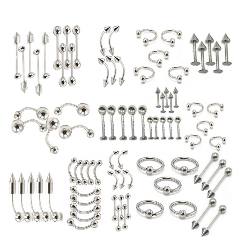 Set 85 khuyên tai, môi, mũi, rốn thép titan 316l không rỉ