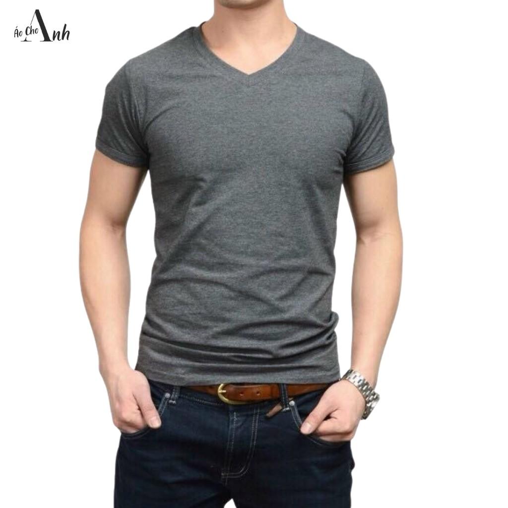 Áo thun nam trơn cổ tim ngắn tay nhiều màu chất cotton siêu mát - A107