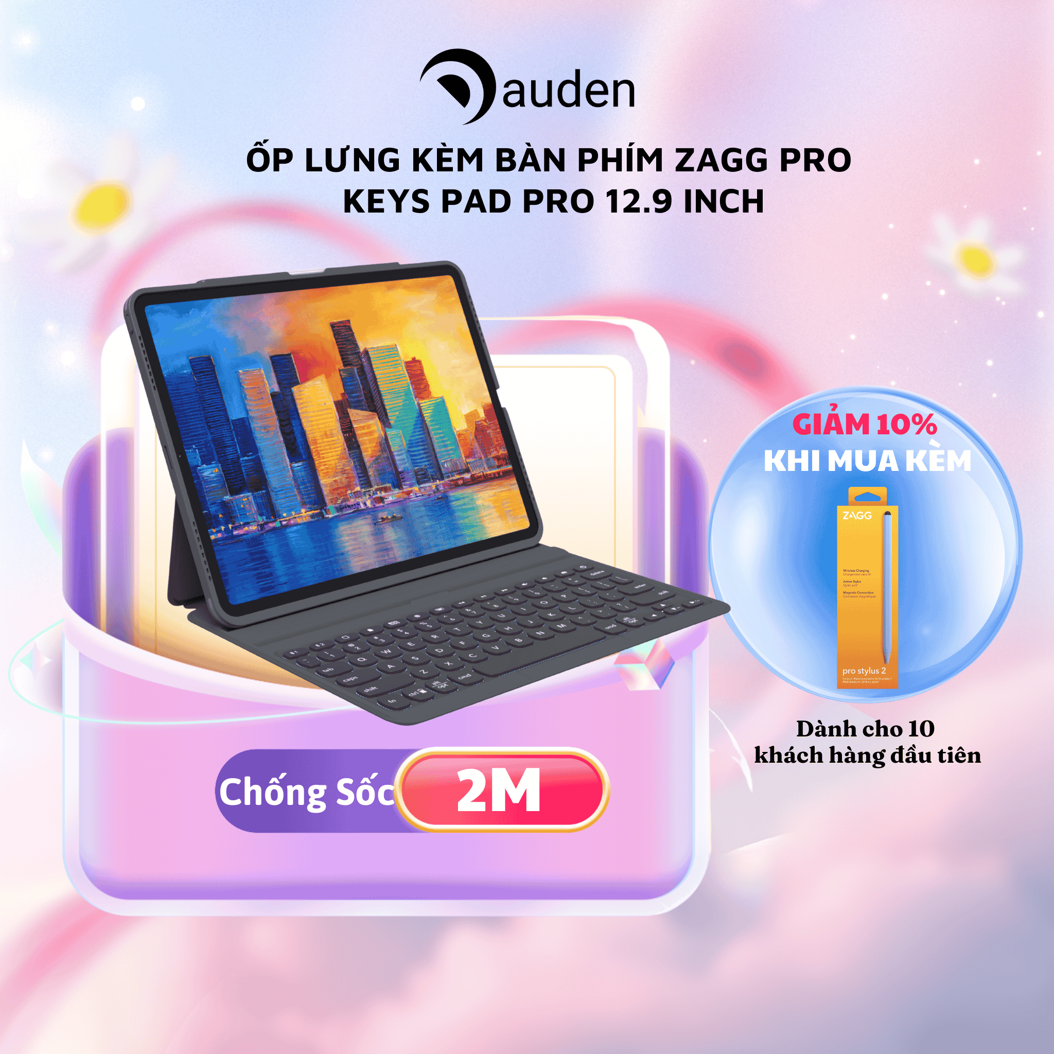 Ốp lưng kèm bàn phím ZAGG Pro Keys iPad Pro 12.9 inch - Hàng chính hãng