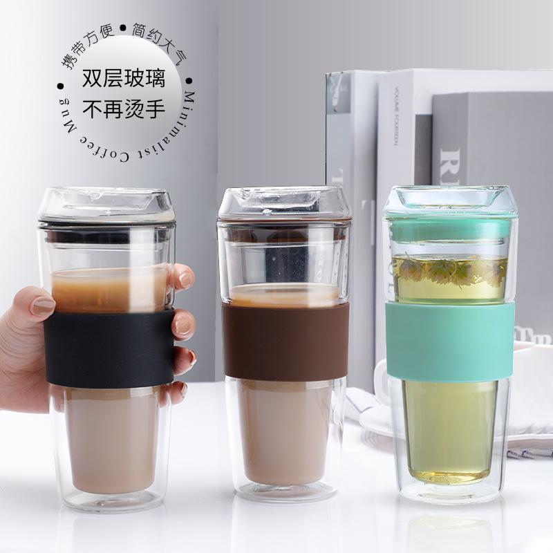 Phong Cách Mới Nhất Hai Lớp Thủy Tinh Cốc Nước Di Động Uống Cà Phê Mới Trong Suốt Dày Cách Nhiệt Trà Sữa