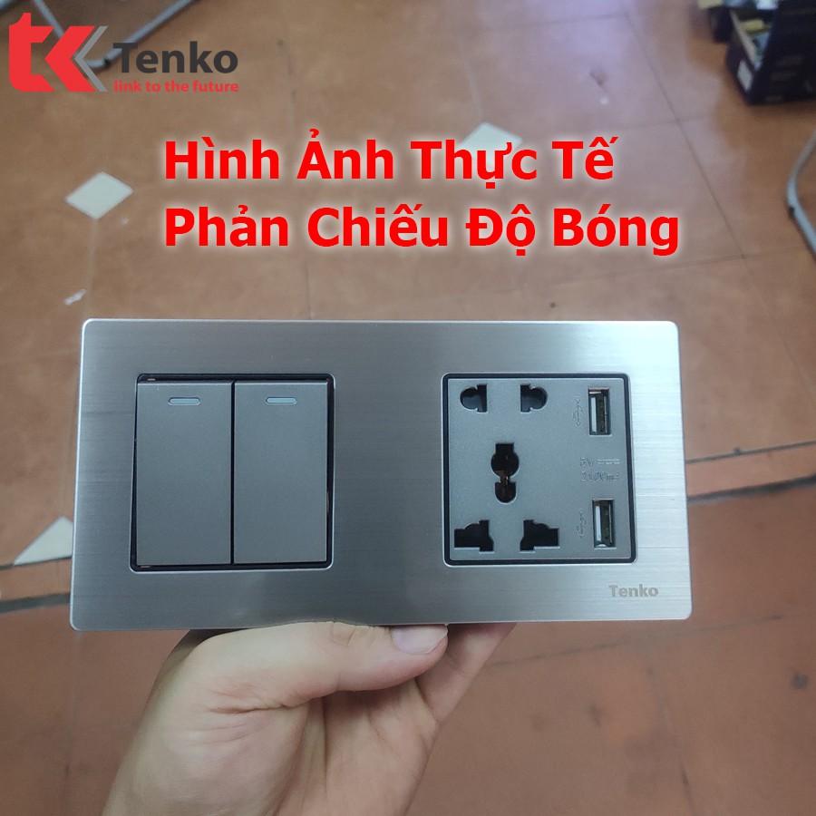 Công Tắc – Ổ Cắm Đa Năng 2 Modules Mặt Kim Loại Màu Ghi Tenko TK-KL2