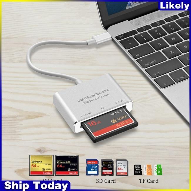 Đầu Đọc Thẻ Nhớ Chuyển Đổi 3 Trong 1 USB Type C Sang CF SD TF Cho Macbook Pro Air 2018