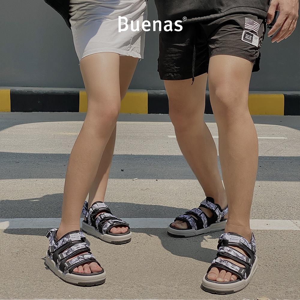 Giày sandal nam nữ unisex đi học quai ngang Buenas Sport SD7979 đen đế cao 3 phân