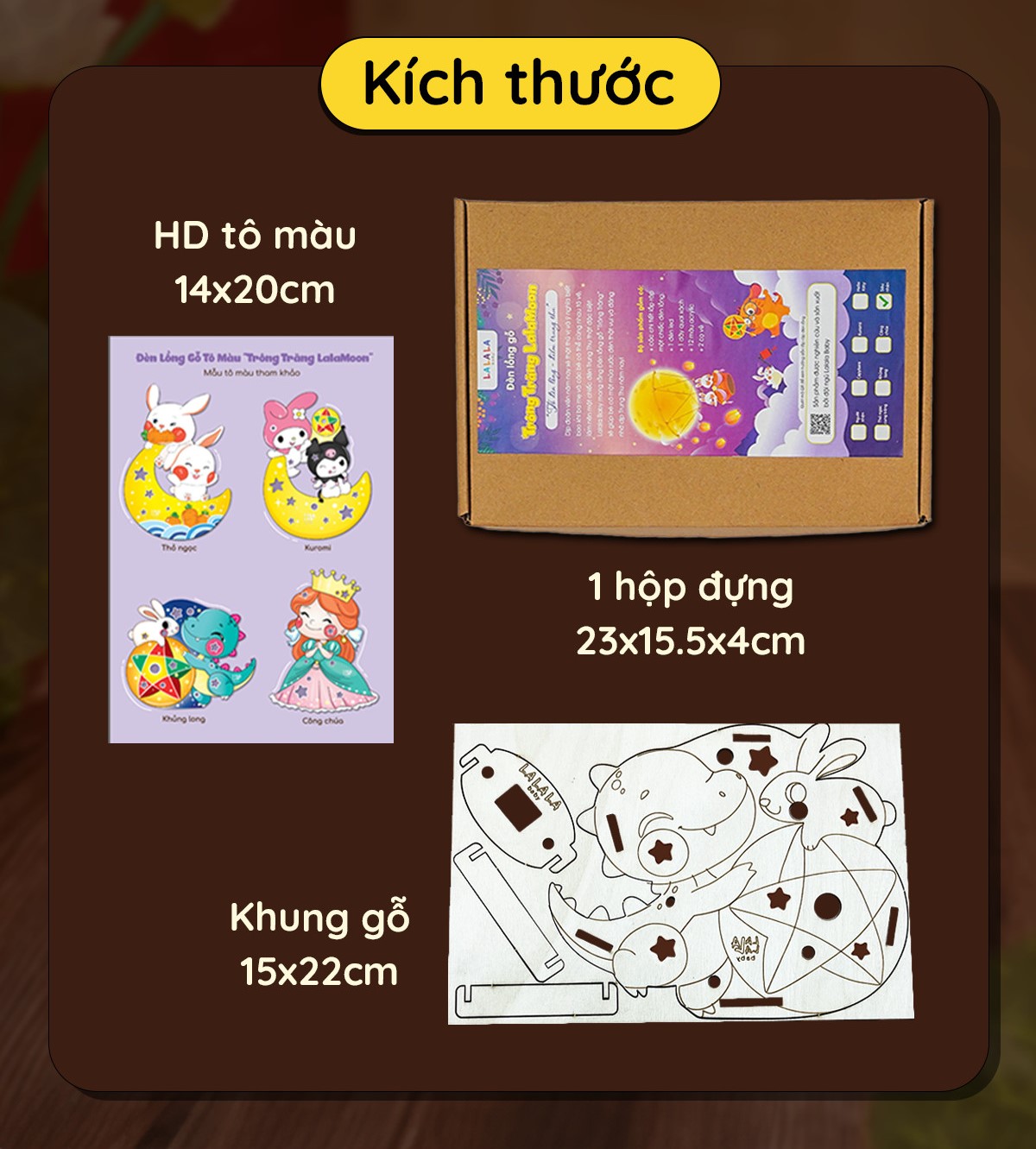 Lồng Đèn Gỗ Trung Thu Mẫu Mới 2024 Lalamoon - Bộ Kit DIY Tự Vẽ và Làm Đèn Trông Trăng - Lalala Baby