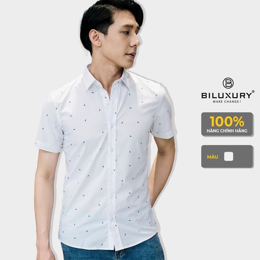 Áo Sơ Mi Nam Ngắn Tay  Hoạ Tiết ( 4SMCH011TRT)Hàng Chính Hãng Biman by Biluxury Phom  Bodyfit  Trẻ Trung,Thanh Lịch, Vải Cotton Cao Cấp Thoáng Mát,Mềm Mịn