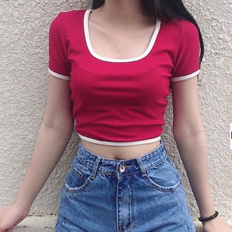 Áo croptop cổ vuông có viền nữ tay ngắn ôm body MADELA, vải cotton mềm mịn thoáng mái, kiểu dáng ôm body trẻ trung năng động dễ phối đồ, có nhiều màu và đủ size để lựa chọn - ACTN02
