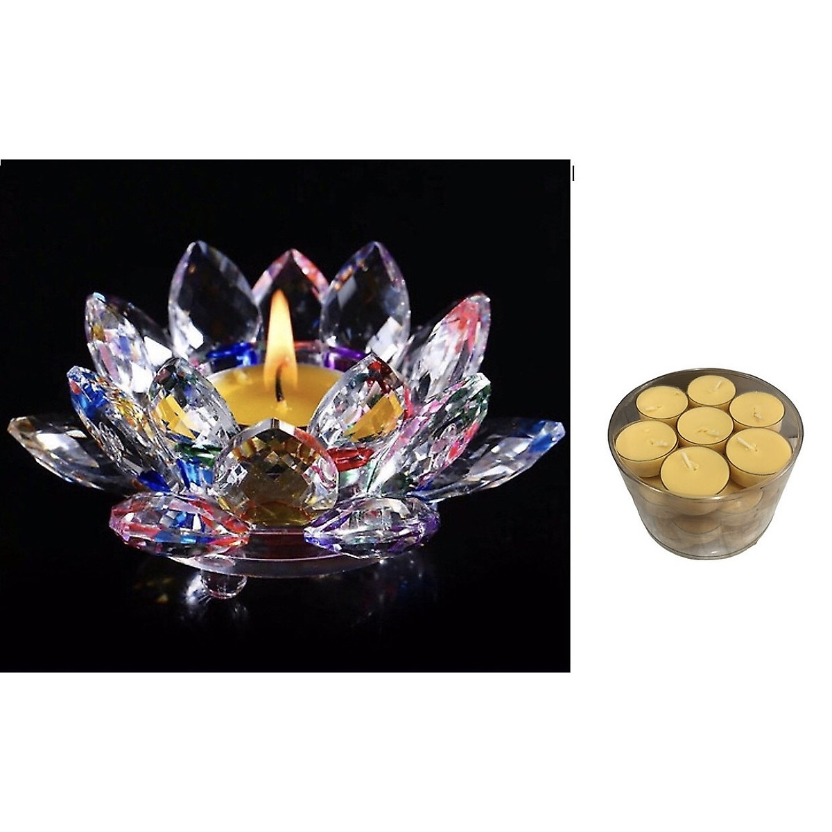 Chân đế để nến fa lê ngũ sắc cánh sen KH7622