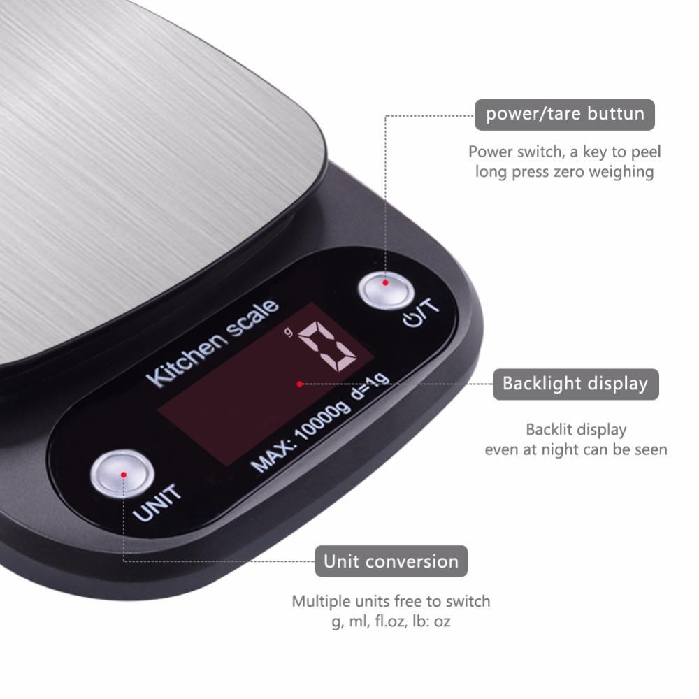 Cân điện tử mini dùng trong nhà bếp cân thực phẩm làm bánh Ebalance Kitchen Scale 10kg/1g kèm pin