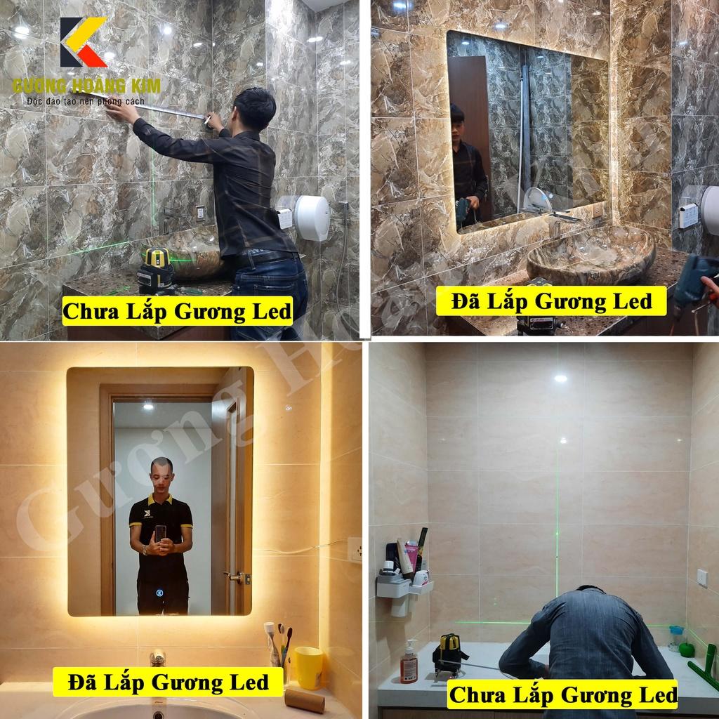 Gương cảm ứng đèn led cao cấp chữ nhật thông minh treo tường bàn trang điểm makeup nhà tắm phòng wc kích thước 60x80cm guonghoangkim mã hk-3012