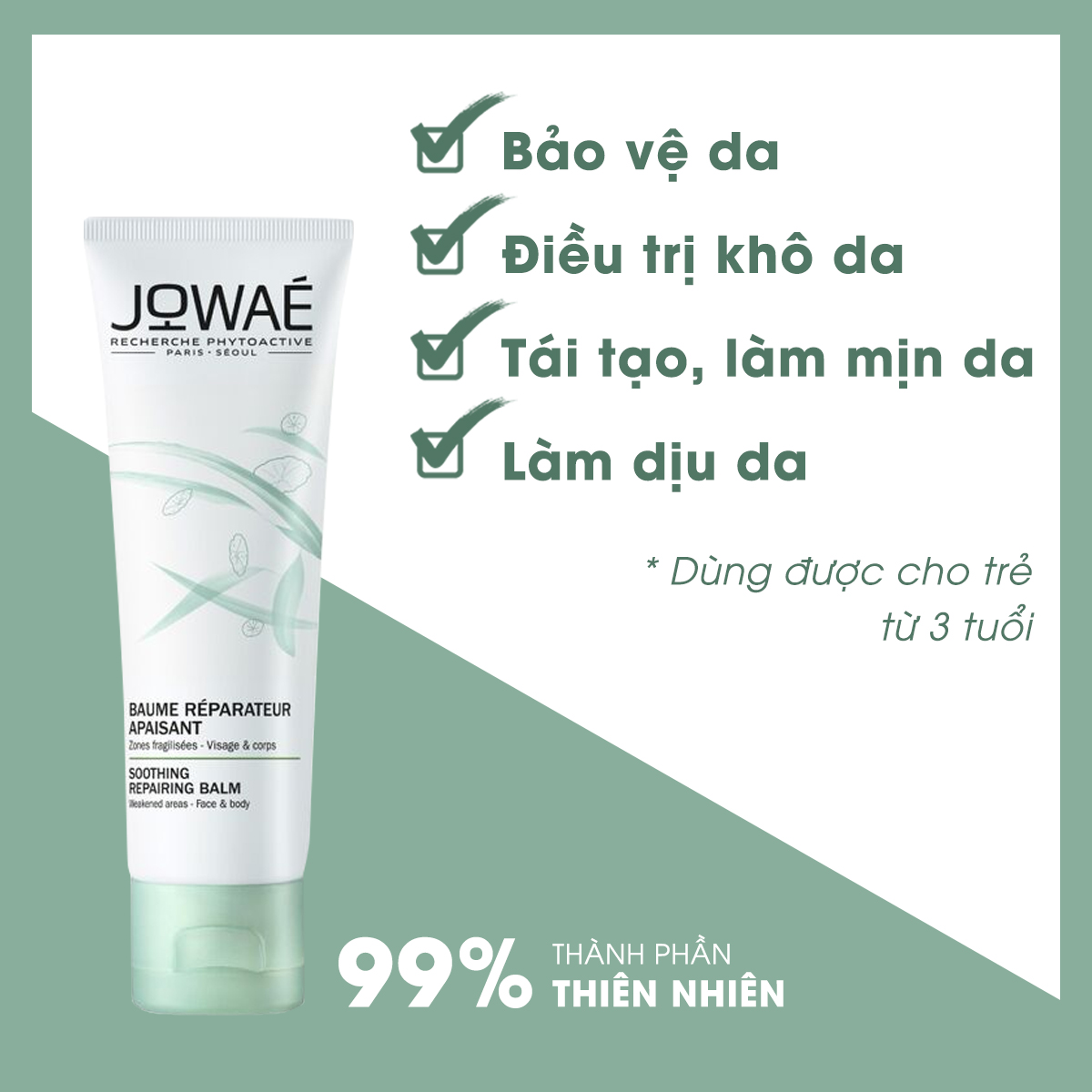 Kem phục hồi và tái tạo da JOWAE Mỹ phẩm thiên nhiên nhập khẩu chính hãng từ Pháp Soothing Repairing Balm 40ml