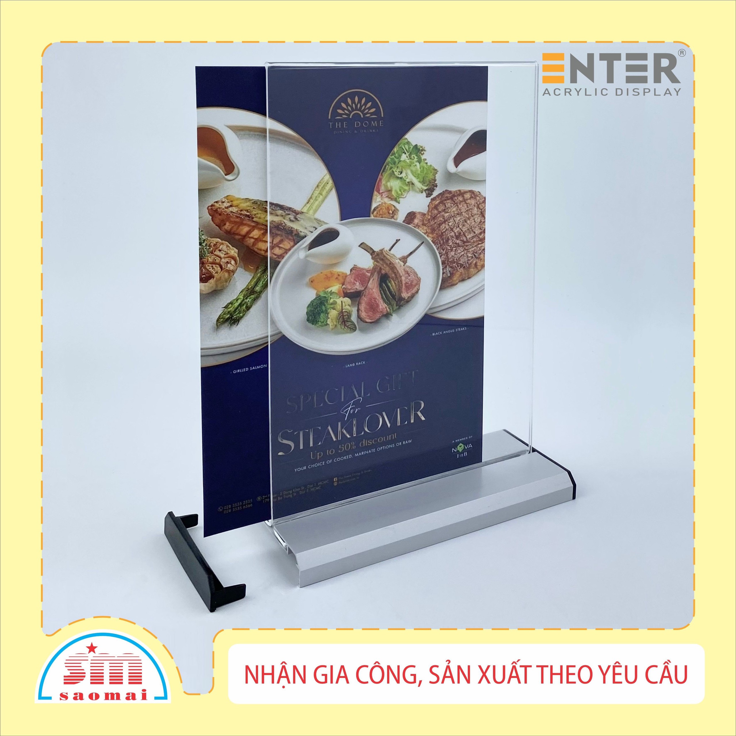 Kệ mica 2 mặt Enter E30 LR 150x210mm đế nhôm A5 đứng